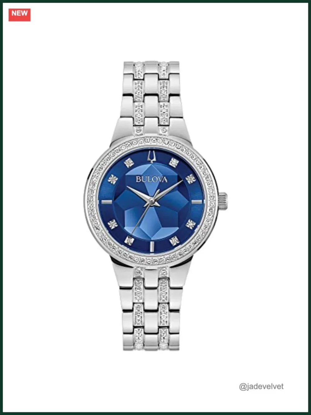 Bulova Ladies Crystal Quartz Watch Faceted Mineral Glass Dial Silver-Tone